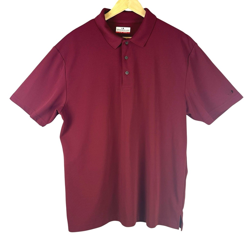 Grand Slam Performance Polo Shirt Mens XL Burgundy  Short Sleeve Textured